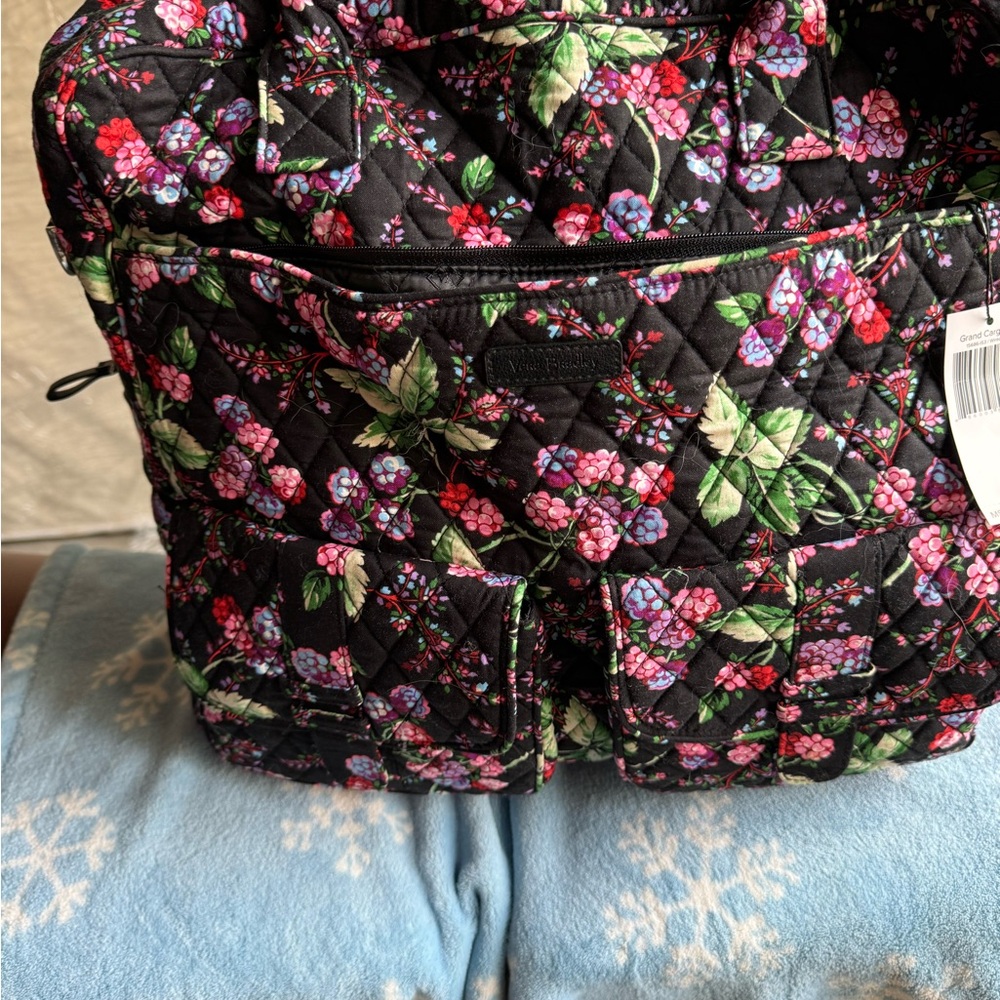 Black and Green Quilted Travel Bag with Botanical Design